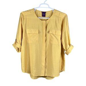 Beverly Drive NWT Womens 2X Gold Blouse Hidden Placket 3/4 Tab Sleeve Top Office